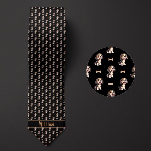 Black Cartoon Beagle Stropdas