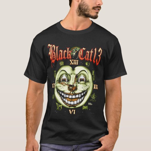 Black Cat 13-klokhalloween T-shirt (Voorkant)