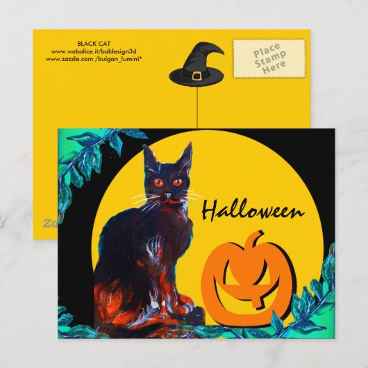 BLACK CAT 2 HALLOWEEN PARTIJ UITNODIGING BRIEFKAART (Voorkant / Achterkant)
