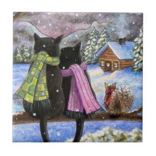 Black Cat 585 wintersneeuw Eekhoorn Tegeltje