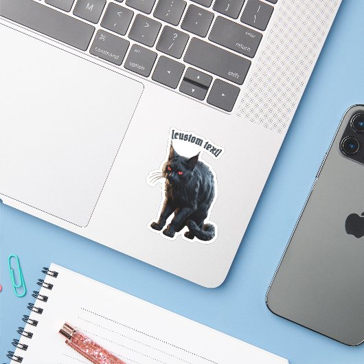 Black Cat – Aangepaste tekst & gesneden vinyl Stic Sticker (Laptop met iPhone)