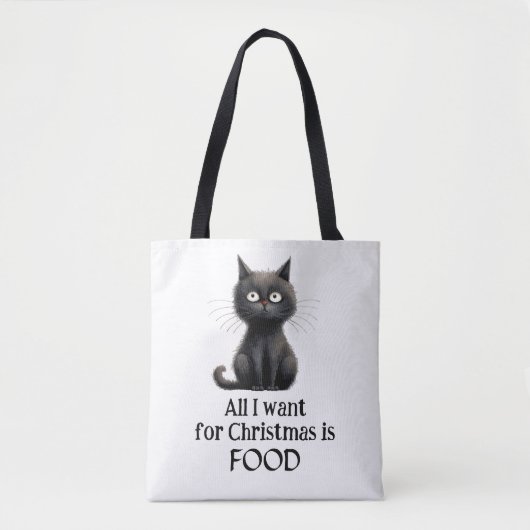 Black Cat Alles wat ik wil voor Kerstmis is eten Tote Bag (Voorkant)
