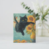 Black Cat and a Vase of Sunflowers Briefkaart (Staand voorkant)
