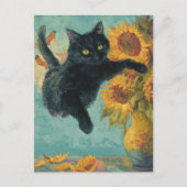 Black Cat and a Vase of Sunflowers Briefkaart (Voorkant)