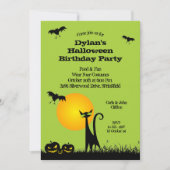 Black Cat and Bats Halloween Invitations Kaart (Voorkant)