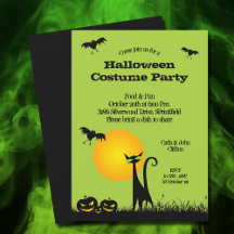 Black Cat and Bats Halloween Invitations