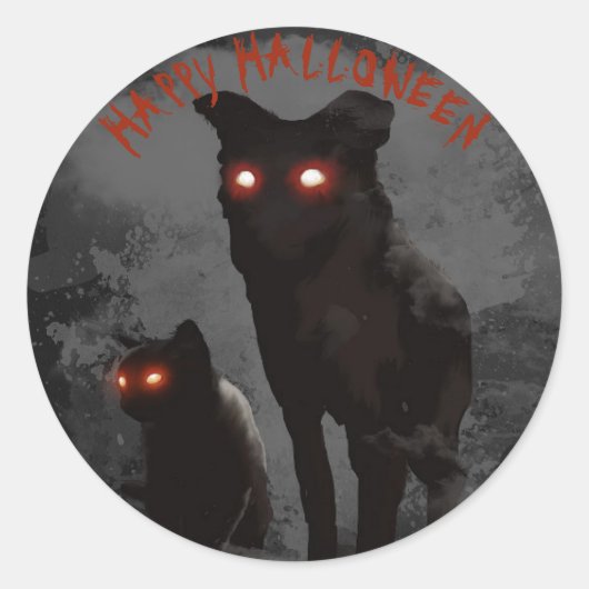 Black Cat and Black Dog Eyes Halloween Party Ronde Sticker (Voorkant)