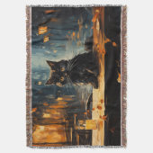 Black Cat and Cafe at Night Deken (Voorkant Verticaal)