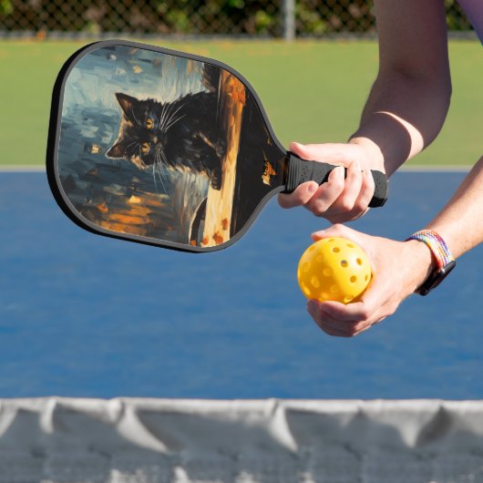Black Cat and Cafe at Night Pickleball Paddle (Insitu)