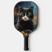 Black Cat and Cafe Terrace at Night Pickleball Paddle (Voorkant)