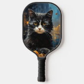 Black Cat and Cafe Terrace at Night Pickleball Paddle (Achterkant)
