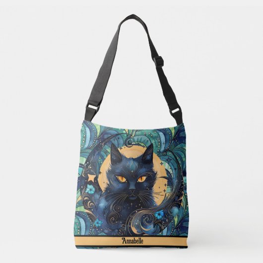 Black Cat and Celestial Moon Crossbody Bag Crossbody Tas (Voorkant)
