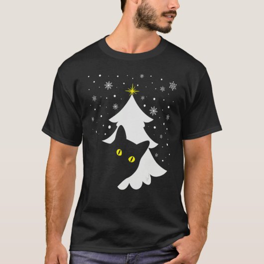 Black Cat and Christmas Tree   Cat Xmas   T-shirt (Voorkant)