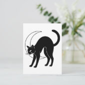 Black Cat and Crescent Moon Line Art Briefkaart (Staand voorkant)