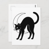 Black Cat and Crescent Moon Line Art Briefkaart (Voorkant / Achterkant)