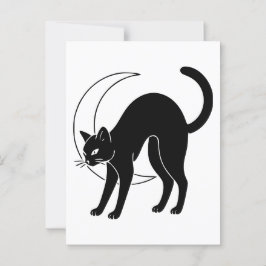 Black Cat and Crescent Moon Line Art Briefkaart