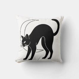 Black Cat and Crescent Moon Line Art Kussen
