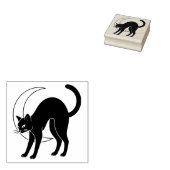 Black Cat and Crescent Moon Line Art Rubberstempel (Gestempeld)