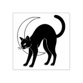 Black Cat and Crescent Moon Line Art Rubberstempel (Afrduk)