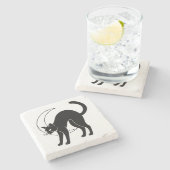 Black Cat and Crescent Moon Line Art Stenen Onderzetter (Zijkant)