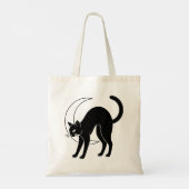 Black Cat and Crescent Moon Line Art Tote Bag (Achterkant)