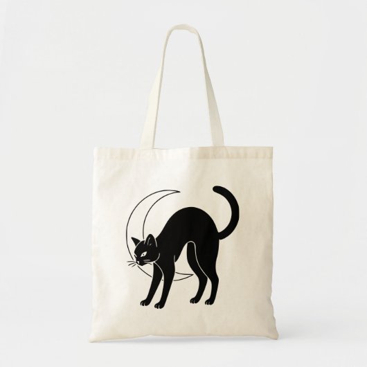 Black Cat and Crescent Moon Line Art Tote Bag (Voorkant)