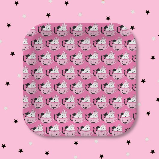 Black Cat and Ghost Pattern Roze papier Bord