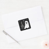 Black Cat and Ghost Scaredy Cats Halloween Vierkante Sticker (Envelop)