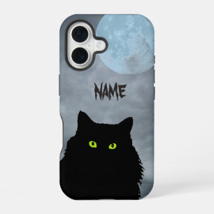 Black Cat and Moon Hoesje-Mate Samsung Galax iPhone 16 Hoesje