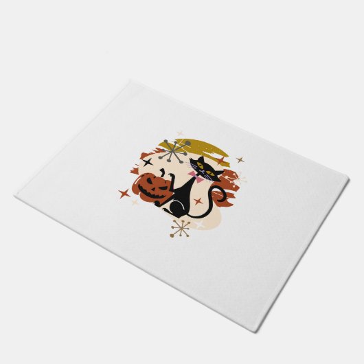 Black Cat and Pumpkin Atomic Retro Halloween Deurmat (Schuin)