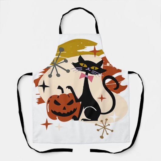 Black Cat and Pumpkin Atomic Retro Halloween Schort (Voorkant)