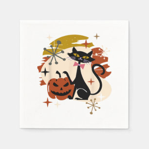 Black Cat and Pumpkin Atomic Retro Halloween Servet