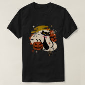 Black Cat and Pumpkin Atomic Retro Halloween T-shirt (Design voorkant)