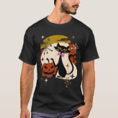 Black Cat and Pumpkin Atomic Retro Halloween T-shirt (Voorkant)