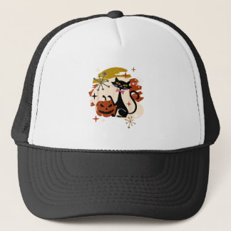 Black Cat and Pumpkin Atomic Retro Halloween Trucker Pet