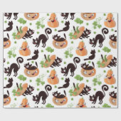 Black Cat and Pumpkin Halloween Pattern Cadeaupapier (Vlak)