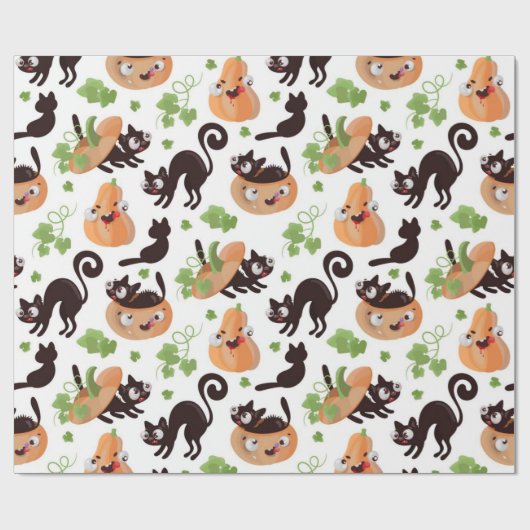 Black Cat and Pumpkin Halloween Pattern Cadeaupapier (Vlak)