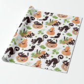 Black Cat and Pumpkin Halloween Pattern Cadeaupapier (Uitgerold)