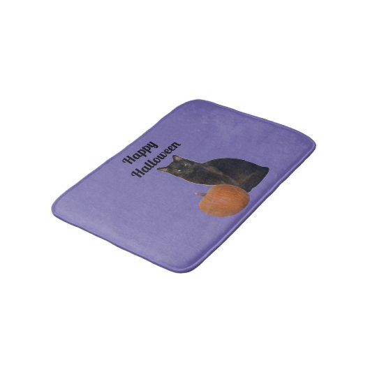 Black Cat and Pumpkin Happy Halloween Paars Badmat (Gekanteld)