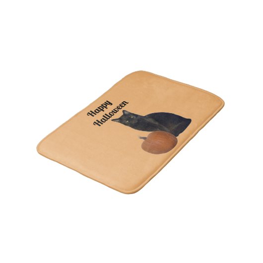 Black Cat and Pumpkin Happy Halloween Sinaasappel Badmat (Gekanteld)