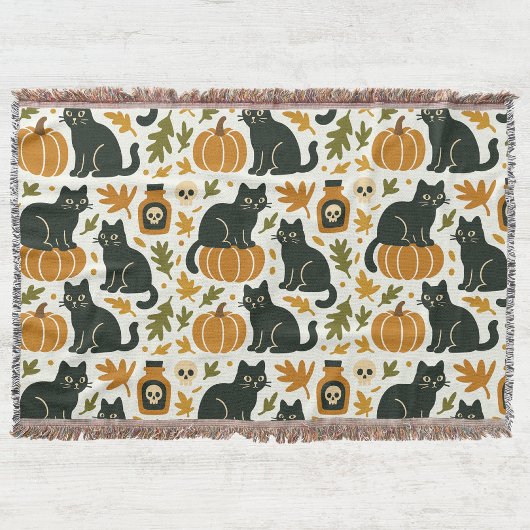 Black Cat and Pumpkin Woven Deken