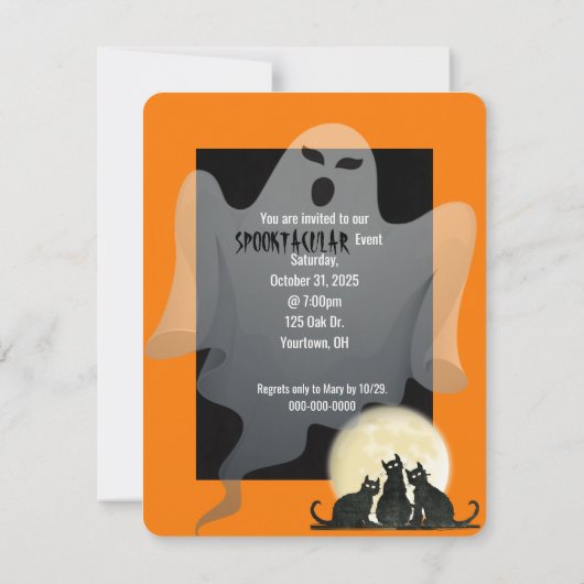 Black Cat and Pumpkins Halloween party Kaart (Achterkant)