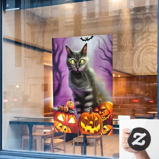 Black Cat and Pumpkins Halloween Raamsticker (Cafe Raam)