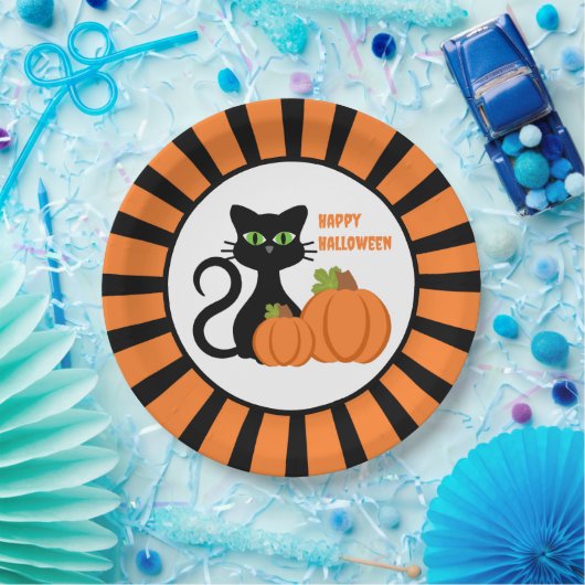 Black Cat and Pumpkins Happy Halloween Paper Bord (Feest)