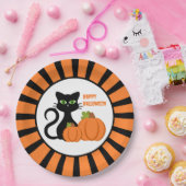 Black Cat and Pumpkins Happy Halloween Paper Bord (Feest)