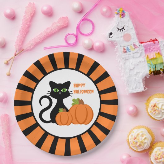 Black Cat and Pumpkins Happy Halloween Paper Bord (Feest)
