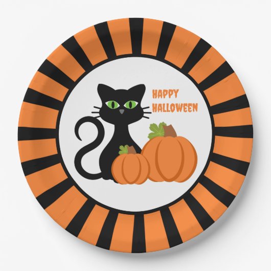 Black Cat and Pumpkins Happy Halloween Paper Bord (Voorkant)
