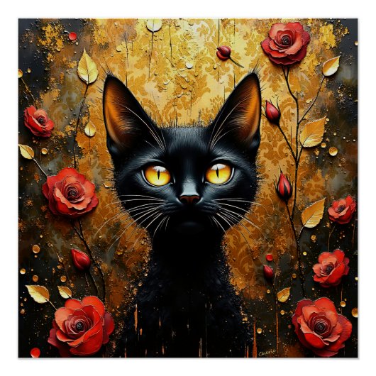 Black Cat and Roses Perfect Poster (Voorkant)