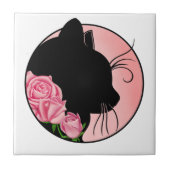 Black Cat and roses Tegeltje (Voorkant)