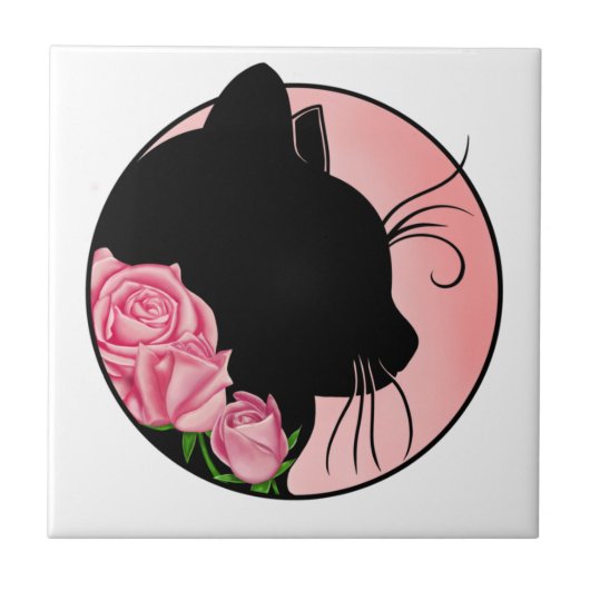 Black Cat and roses Tegeltje (Voorkant)